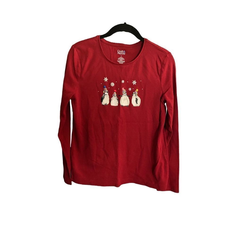 Croft & Barrow women’s red snowman holiday/Christmas long sleeve top small